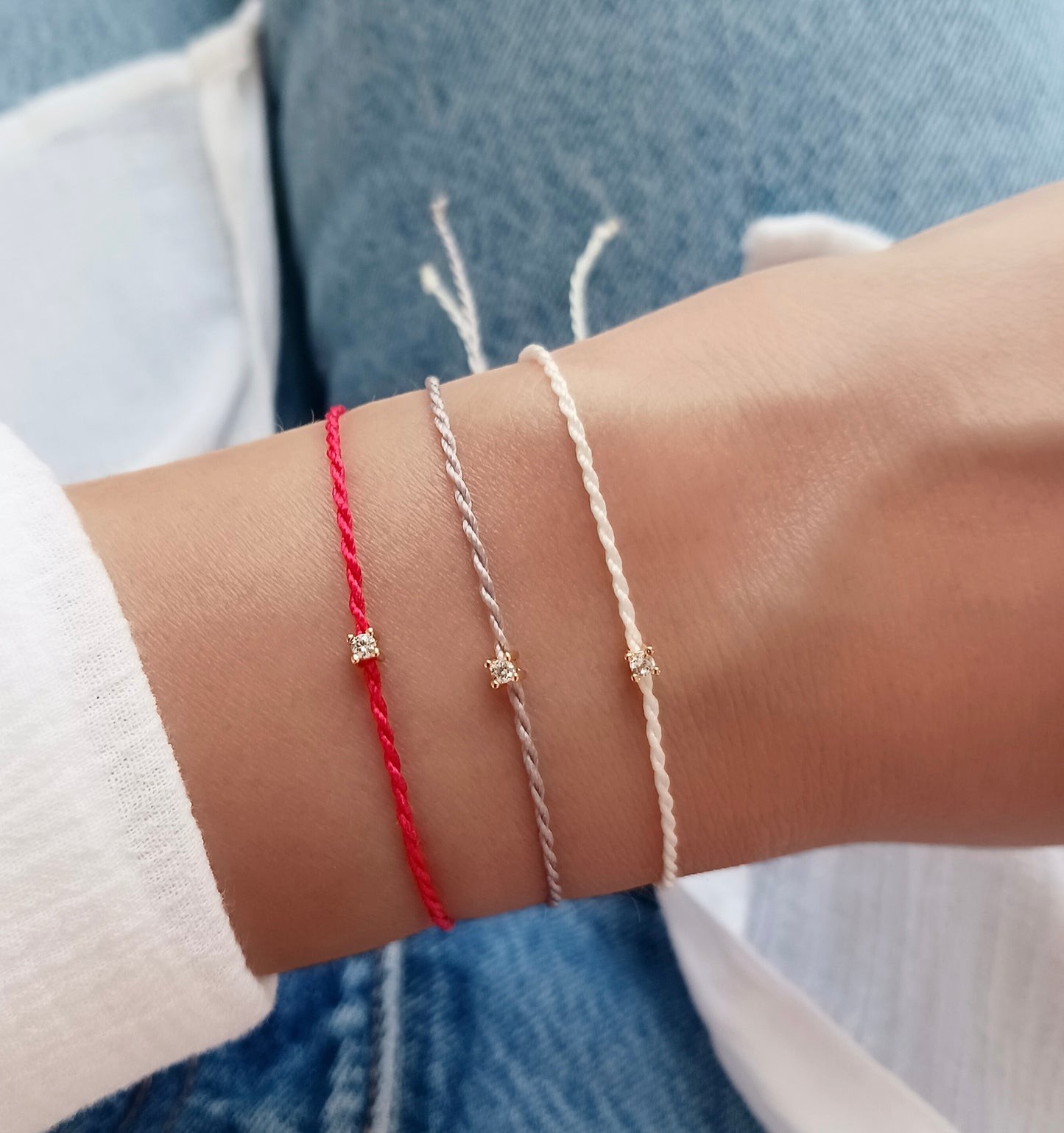 Delicate gold zirconia string bracelet