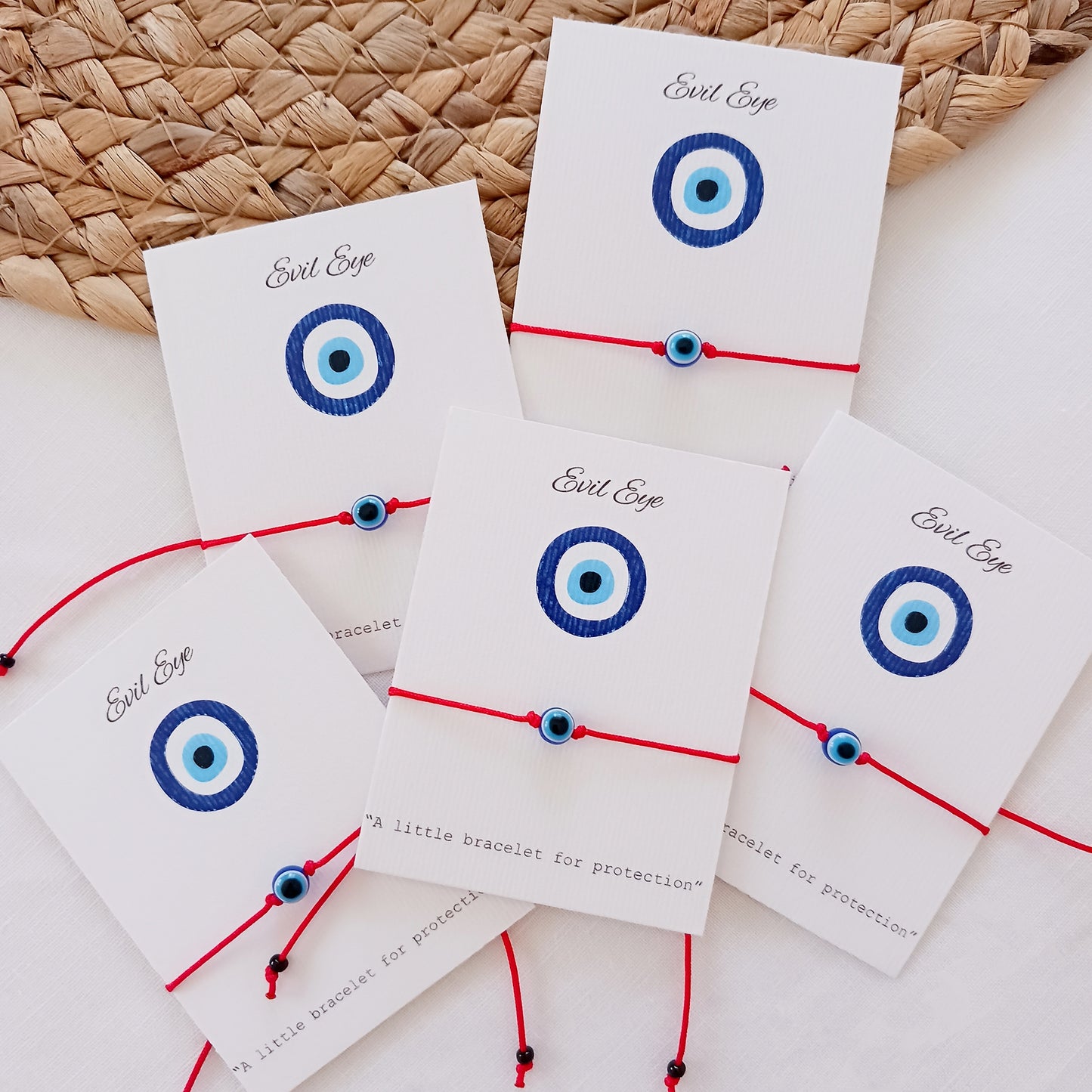 Evil eye bracelet with red cord, set of 5