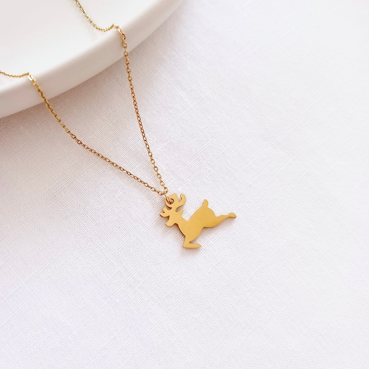 Stainless steel christmas reindeer chain necklace on holiday message card