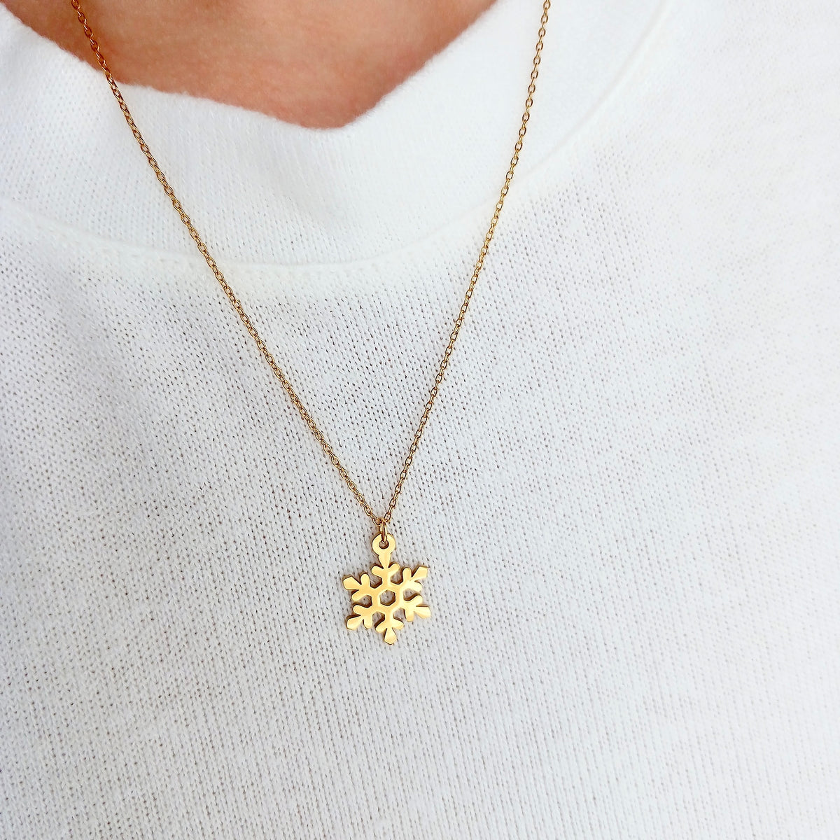 Collier chaîne avec pendentif flocon de neige de Noël en acier inoxydable sur carte de vœux