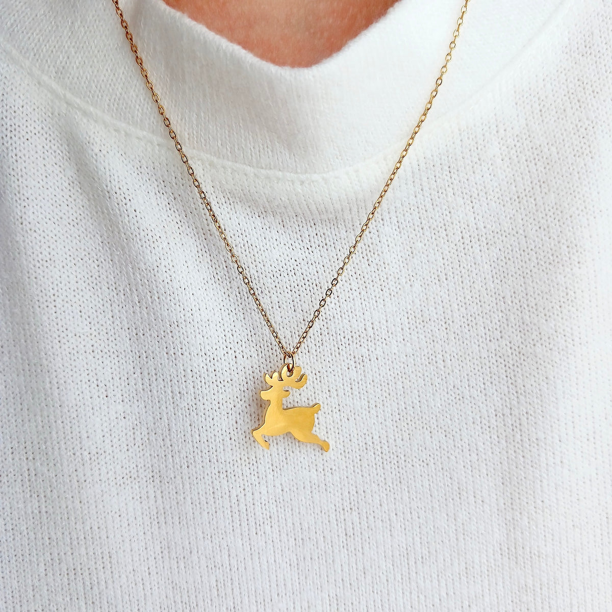 Stainless steel christmas reindeer chain necklace on holiday message card