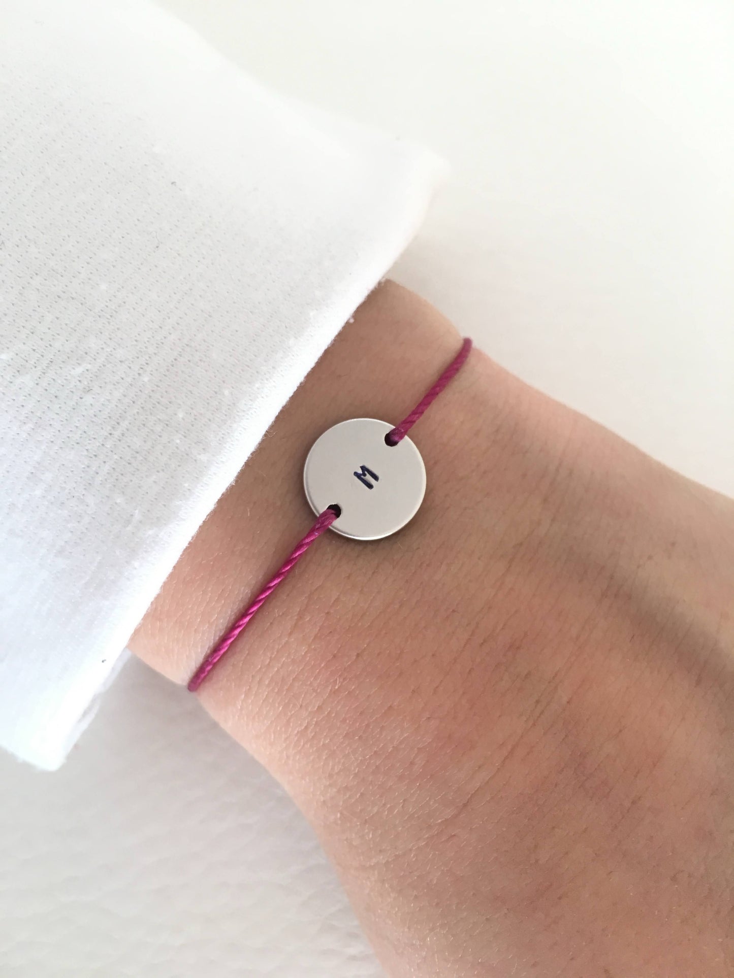 Silver disc initial bracelet