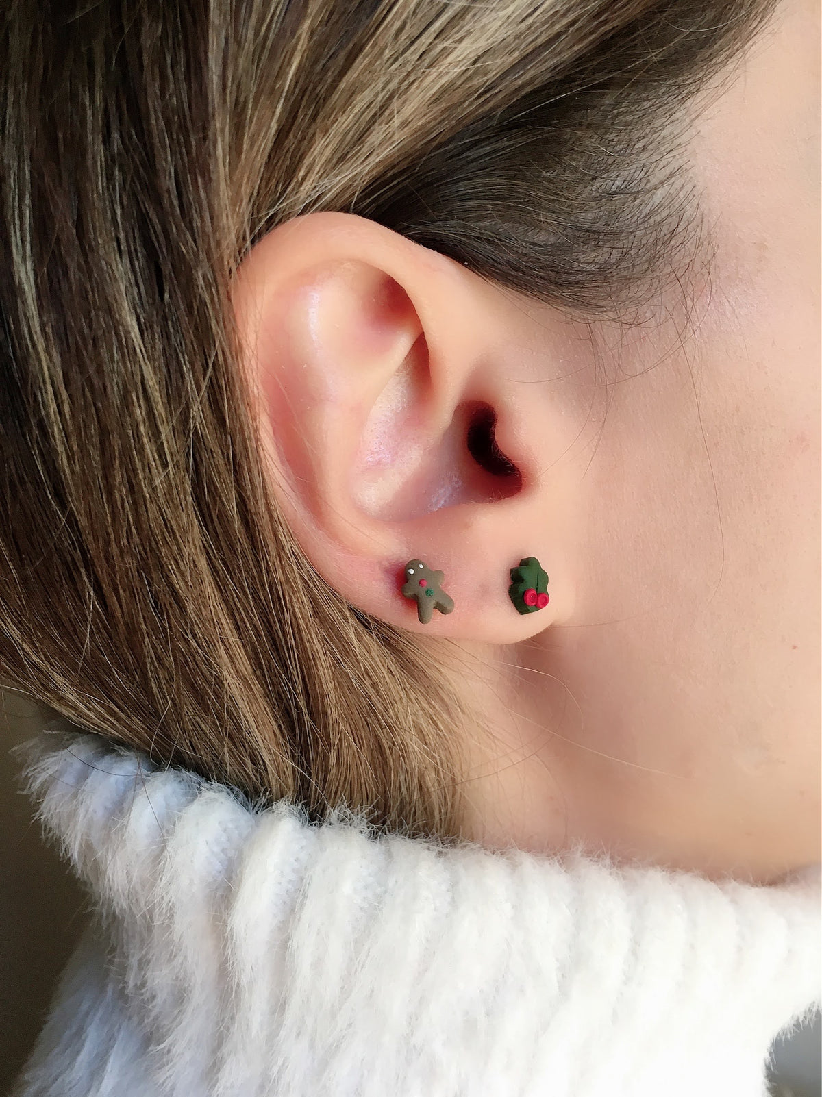 Gingerbread stud earrings in polymer clay